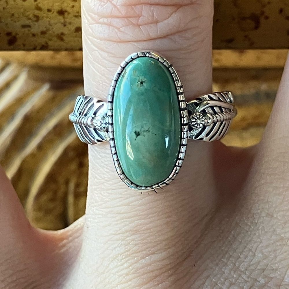 Natural Nevada Turquoise Sterling Silver Feather Ring Size 7